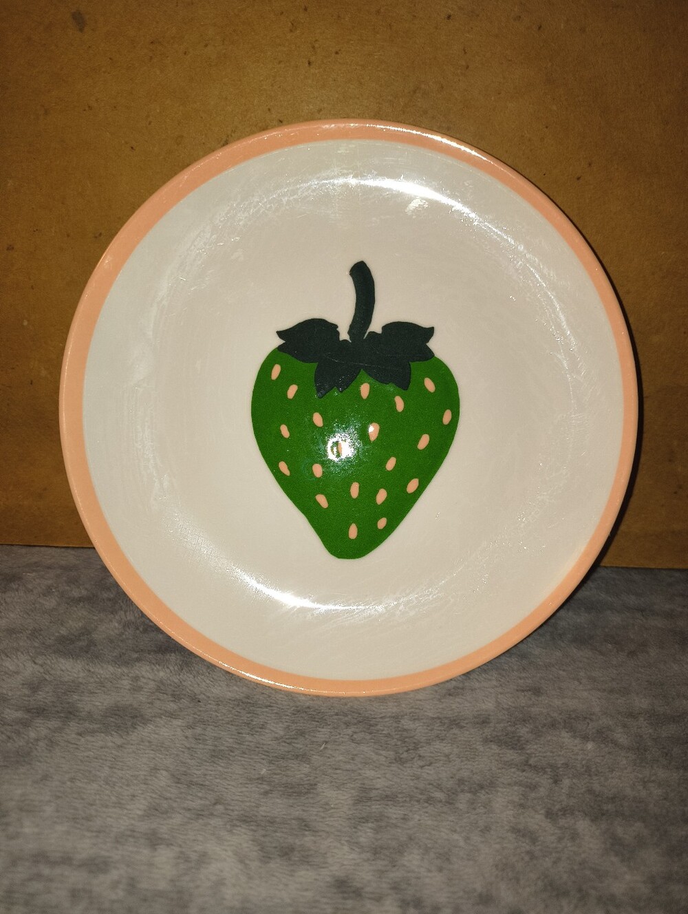 Kate Spade Decorative Green Strawberry Ceramic Bowl with Peach Rim